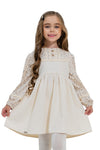 HELEN – Rochie din catifea reiat cu model in clos, detalii florale si aplicatii din dantela vintage, ivory