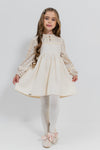 HELEN – Rochie din catifea reiat cu model in clos, detalii florale si aplicatii din dantela vintage, ivory