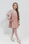 HELEN – Rochie din catifea reiat cu model in clos, detalii florale si aplicatii din dantela vintage, roz