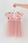 FLORA - Rochita de ceremonie din tulle fin cu broderie florala, ideala pentru botez, roz