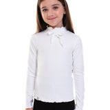 KERENZA – Bluza din bumbac cu guler ondulat si fundita decorativa, alb