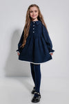 LINEA – Rochie din catifea reiat cu guler Sailor si detalii din dantela, bleumarin