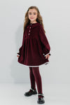 LINEA – Rochie din catifea reiat cu guler Sailor si detalii din dantela, rosu bordo (burgundy)