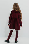 LINEA – Rochie din catifea reiat cu guler Sailor si detalii din dantela, rosu bordo (burgundy)