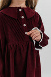 LINEA – Rochie din catifea reiat cu guler Sailor si detalii din dantela, rosu bordo (burgundy)