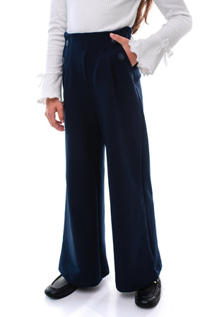 AVIRA - Pantaloni evazați lungi cu buzunare și nasturi decorativi, bleumarin