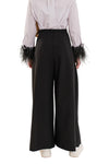 LESLIE - Pantaloni lungi cu pliuri din stofa cu talie inalta si croiala Palazzo, negru