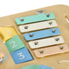 Masuta interactiva din lemn cu activitati Montesori educative si senzoriale pentru copii: puzzle, xilofon, rulmenti, abac, forme, culori