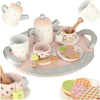 Set de ceai si cafea cu ceainic, cesti, prajiturele si tava din lemn - joc de rol creativ in stil Montessori pentru copii