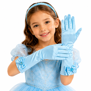 Manusi Satin Bleu pentru Fetite, Accesoriu pentru Costum si Rochie de Printesa, Cosplay, Carnaval, Serbari