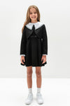 NIARA – Sarafan din stofa cu funda eleganta si model in clos, negru