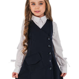ERICA - Sarafan din stofa cu model de croi semi-ajustat, inchidere cu nasturi si buzunar decorativ, bleumarin