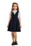 ADELAIDE – Sarafan din stofa cu decolteu in V si clos amplu, ideal pentru uniforma scolara, bleumarin