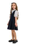 ADELAIDE – Sarafan din stofa cu decolteu in V si clos amplu, ideal pentru uniforma scolara, bleumarin