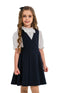 ADELAIDE – Sarafan din stofa cu decolteu in V si clos amplu, ideal pentru uniforma scolara, bleumarin