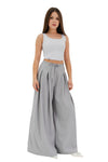 LESLIE - Pantaloni lungi cu pliuri din stofa cu talie inalta si croiala Palazzo, gri