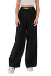 RAYLANI – Pantaloni lungi din stofă cu croială largă, talie înaltă, pliuri și buzunare, negru