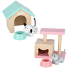 Casuță portabilă din lemn Hotel SPA animale în valiză cu mobilier, figurine câine și pisică, 18 accesorii, +3 ani