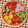 Set pizza cu ingrediente velcro, farfurie si accesorii - jucarie Montessori pentru copii, lemn