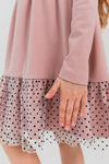 RADEYAH - Rochie din bumbac fin cu volan, aplicatii din tulle si fundita decorativa, roz