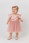FLORA - Rochiță de ceremonie din tulle fin cu broderie florala, ideala pentru botez, roz