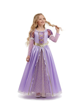 Rochie de prințesă pentru fete, cu model regal lila și detalii aurii - costumație pentru joc de rol și petreceri tematice