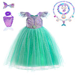 Rochie printesa Mica Sirena cu accesorii pentru fetite costumatie joc de rol petreceri, serbari, carnaval si cadou ideal pentru sarbatori, aniversari sau zile de nastere