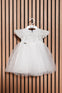 ELDA - Rochiță de ceremonie din tulle fin cu dantelă, broderie și aplicații stralucitoare, alb