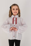 ROXANA - Camasa din bumbac cu motive etnice si maneca lunga evazata, alb/rosu