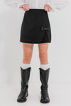 KELLY - Fusta/pantalon din stofa cu funda eleganta, skort negru