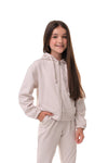 FRANCES- Trening din bumbac premium, set hanorac cu fermoar si pantaloni, bej