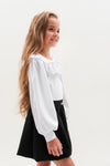 EDMY – Bluza eleganta din bumbac cu volane la guler si maneci bufante, alb