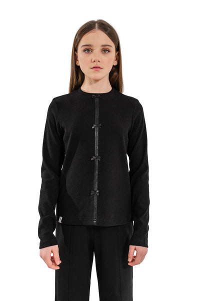 AMALIA – Bluza din bumbac cu maneca lunga si fundite aplicate, negru