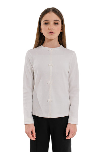 AMALIA – Bluza din bumbac cu maneca lunga si fundite aplicate, alb