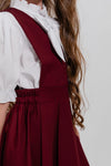 ADELAIDE – Sarafan din stofa cu decolteu in V si clos amplu, ideal pentru uniforma scolara, rosu bordo (burgundy)