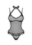 Body Claudusia – lenjerie elegantă transparentă cu decolteu adânc și dantelă, L/XL negru