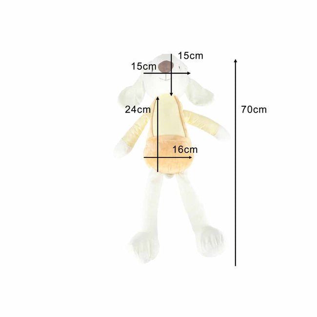 Iepuraș de pluș mare pentru copii, 70 cm, cu bluziță și pantalonași cu bretele – jucărie de atașament, galben – imagine 6