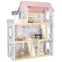 Casa de păpuși din lemn cu 3 etaje, mobilier complet, lumini LED și terasă, 78 cm, roz pastel