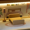 Casa de păpuși din lemn cu 3 etaje, mobilier complet, lumini LED și terasă, 78 cm, roz pastel