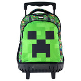 Ghiozdan Troler pentru Școală, Model Minecraft, cu 3 Compartimente, Mâner Telescopic, Bretele Ajustabile și Întărite, 44 × 33 × 22 cm, Multicolor