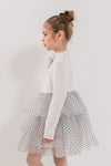 VARVARA - Rochita eleganta din bumbac si volane din tulle cu buline, alb