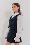 STEFFY - Vesta din stofa cu fundite pentru uniforma scolara de fete, bleumarin