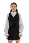 STEFFY - Vesta din stofa cu fundite pentru uniforma scolara de fete, negru