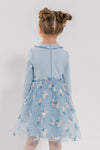ZHUZHANNA - Rochita eleganta din bumbac cu tulle brodat si fluturasi, bleu