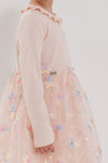 ZHUZHANNA - Rochita eleganta din bumbac cu tulle brodat si fluturasi, roz