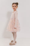 ZHUZHANNA - Rochita eleganta din bumbac cu tulle brodat si fluturasi, roz