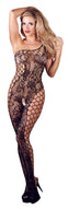 Bodystocking asimetric – catsuit sexy din plasă cu dantela si decupaje provocatoare S-L, negru