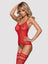 Bodystocking Obsessive F214 - lenjerie fină din plasă cu portjartier și decupaje S-L (one size), roșu