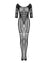 Bodystocking Obsessive G329 - catsuit elegant din plasă cu decupaje și model decorativ XL/XXL, negru