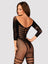 Bodystocking Obsessive G329 - catsuit elegant din plasă cu decupaje și model decorativ XL/XXL, negru
